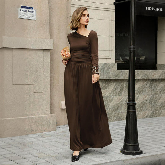 Damen asymmetrisches Maxikleid mit langem Ärmel und geraffter Taillenpartie Nord Taschen