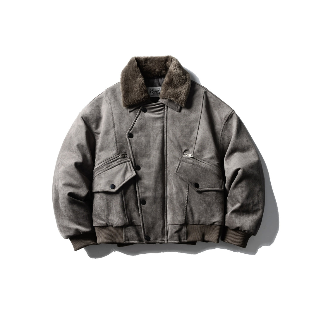 Herren Wattierter Fliegerblouson mit Kunstfellkragen, Velours‑Suede Optik und Utility‑Taschen Nord Taschen