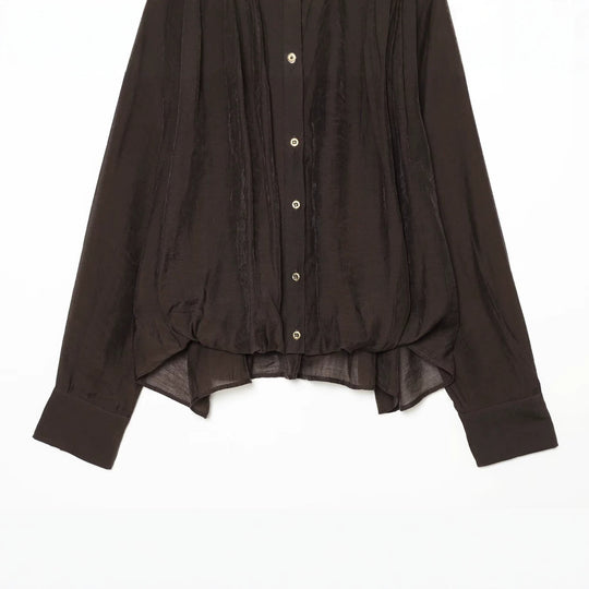 Damen Transparente Bluse mit drapiertem Schlauchkragen, Knopfleiste und Ballonärmeln Nord Taschen