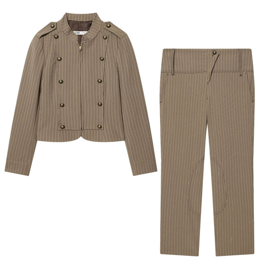 Damen Hochtaillierte Cropped-Stretchhose mit Nadelstreifen und Kniebesatz Nord Taschen