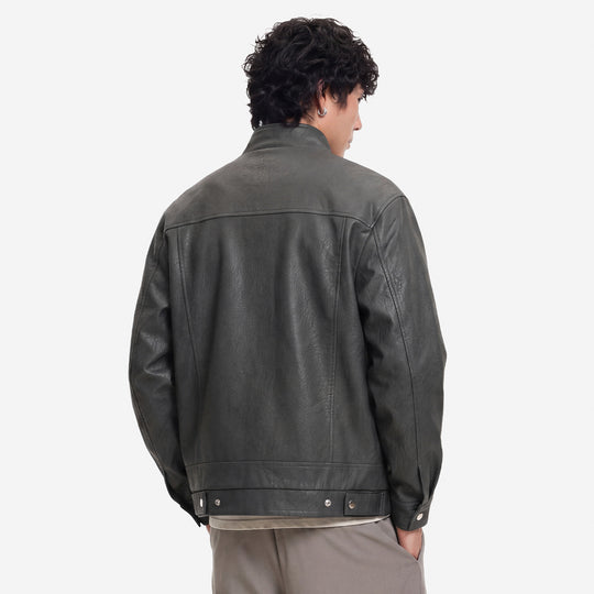 Herren Lederjacke im Fieldstil mit Stehkragen, Brustklappen und Reißverschluss Nord Taschen