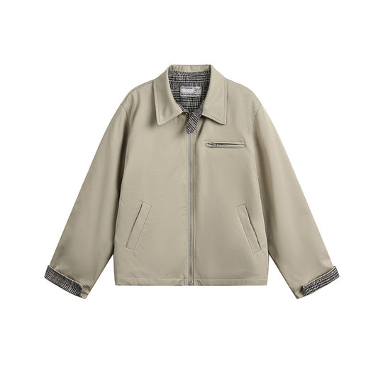 Unisex Kurz geschnittene Boxy-Blousonjacke mit karierter Innenfütterung und Brustzippertasche Nord Taschen
