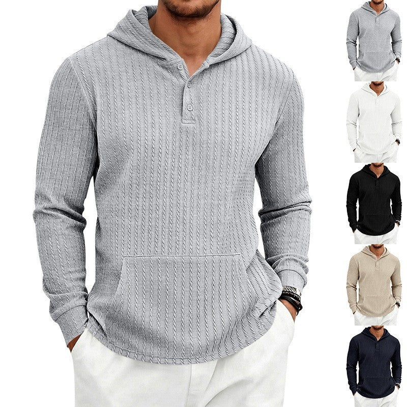 Herren Kapuzenpullover mit Waffelstruktur, Henley-Knopfleiste und Kängurutasche Nord Taschen