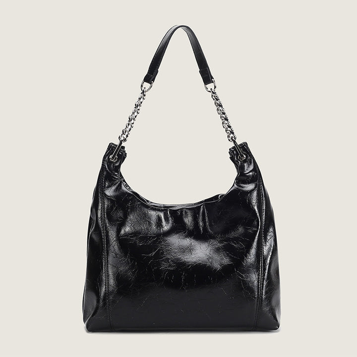Damen Hobo-Tasche aus glänzendem Kunstleder mit luxuriösen Kettenakzenten Nord Taschen