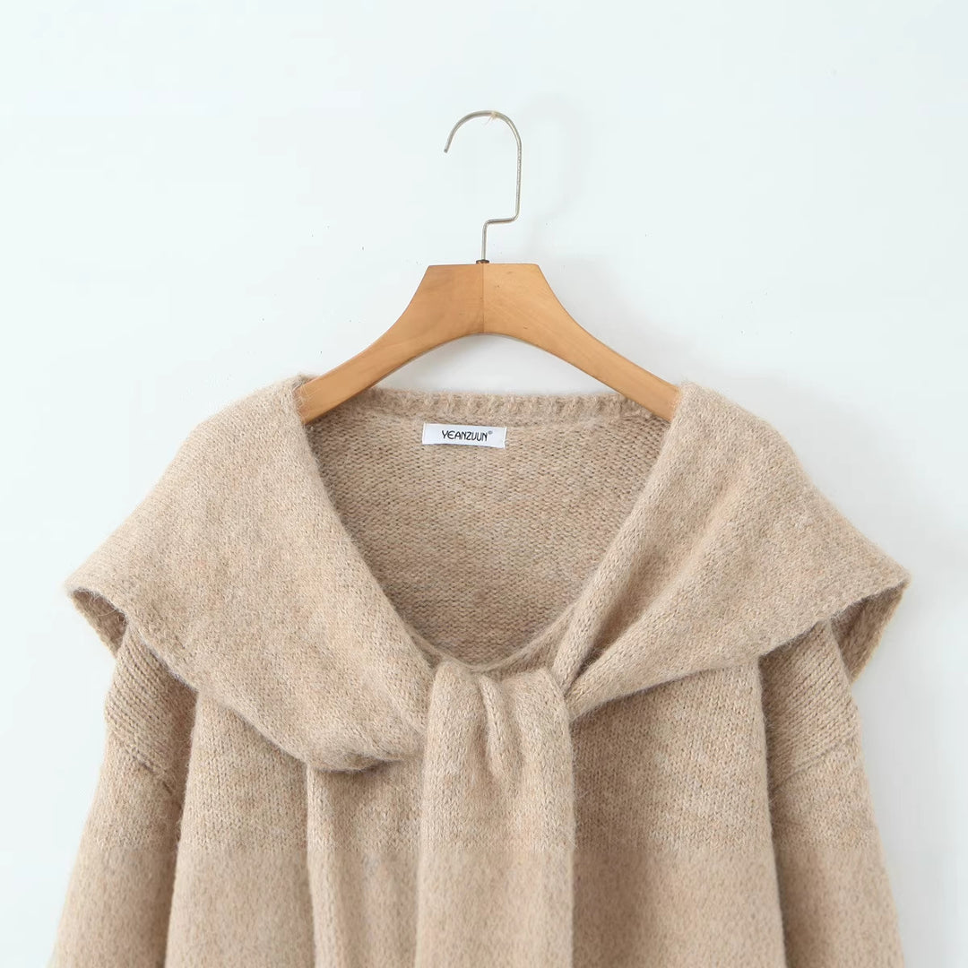 Damen Oversize Strickpullover mit integriertem Schal und weitem Schulterkragen Nord Taschen