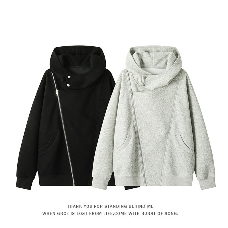 Damen asymmetrischer Kapuzenpullover mit hohem Kragen, diagonalem Reißverschluss und Kängurutaschen Nord Taschen