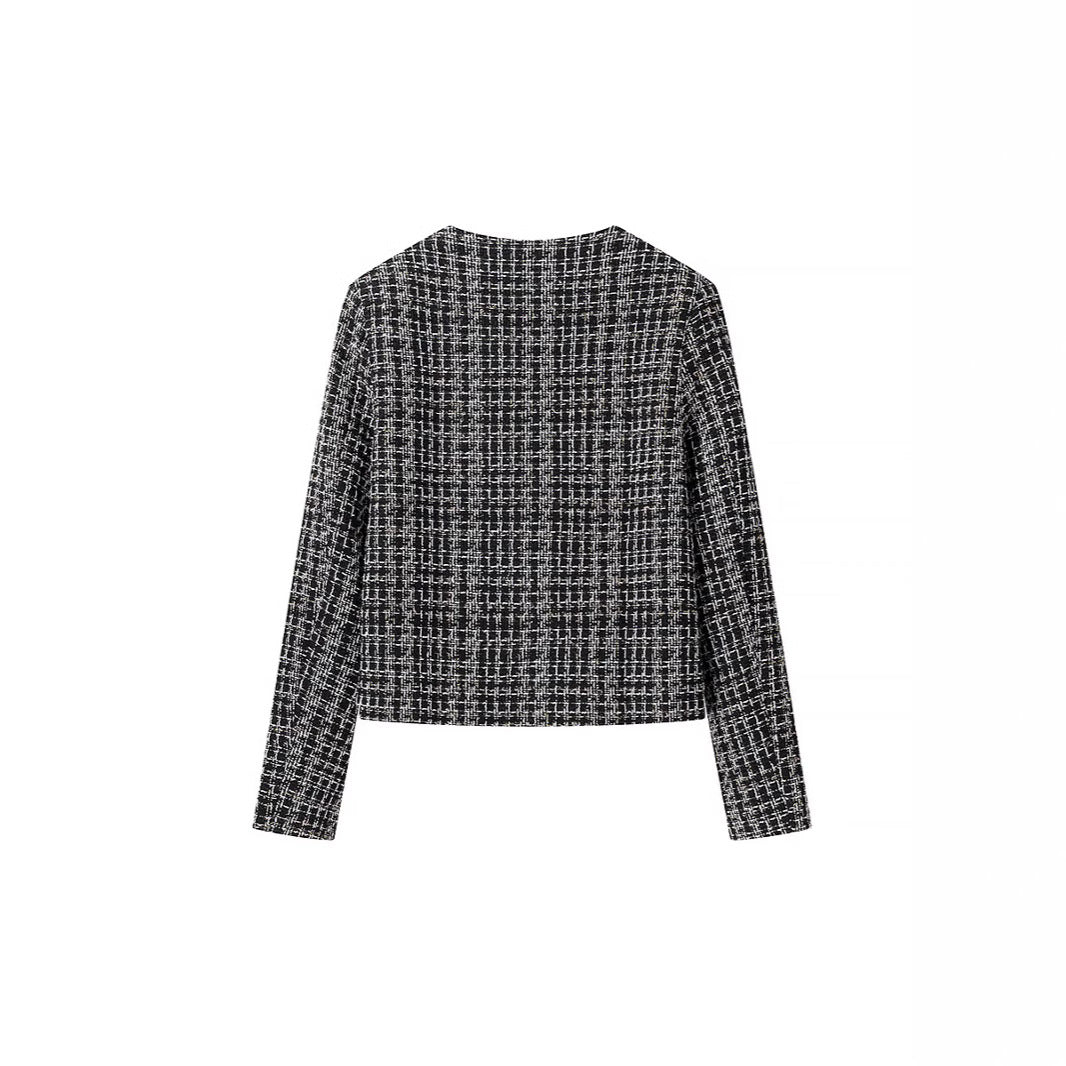 Damen Bouclé-Tweed-Jacke mit Zierknöpfen und kastiger Cropped-Silhouette Nord Taschen