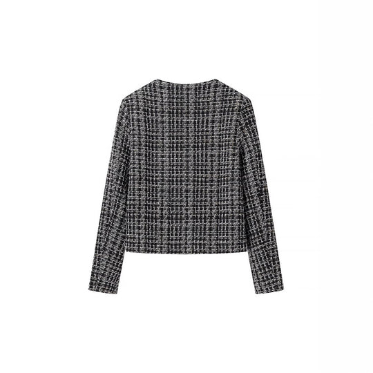 Damen Bouclé-Tweed-Jacke mit Zierknöpfen und kastiger Cropped-Silhouette Nord Taschen
