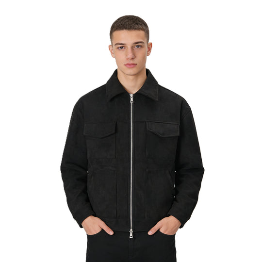 Herren Veloursleder-Overshirt mit vier Pattentaschen und Zwei-Wege-Reißverschluss Nord Taschen