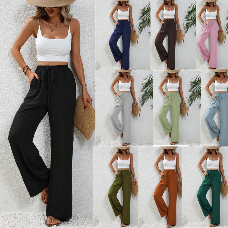 Damen Weite Palazzohose mit hohem Elastikbund, Kordelzug und Eingrifftaschen Nord Taschen