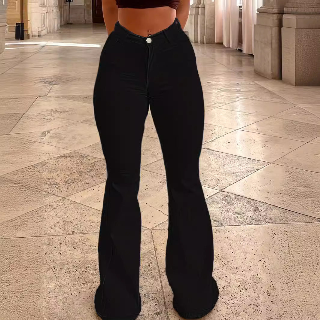 Damen High-Waist Schlaghose aus Stretch-Denim mit figurbetonter Hüftpassform Nord Taschen