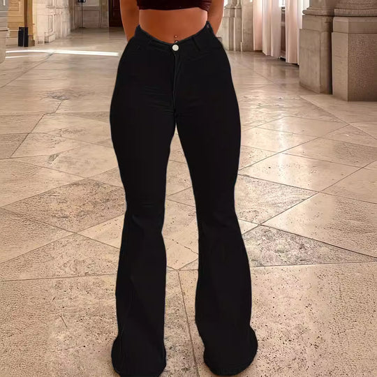 Damen High-Waist Schlaghose aus Stretch-Denim mit figurbetonter Hüftpassform Nord Taschen
