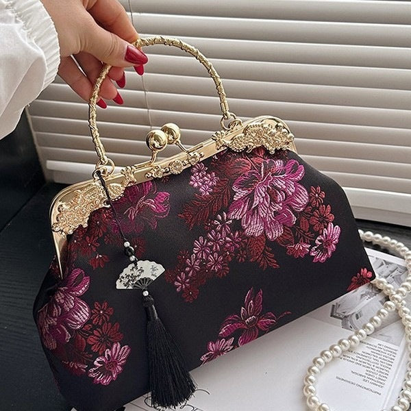 Damen elegante Umhängetasche mit floralem Design und goldenen Akzenten Nord Taschen