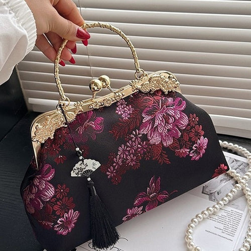 Damen elegante Umhängetasche mit floralem Design und goldenen Akzenten Nord Taschen