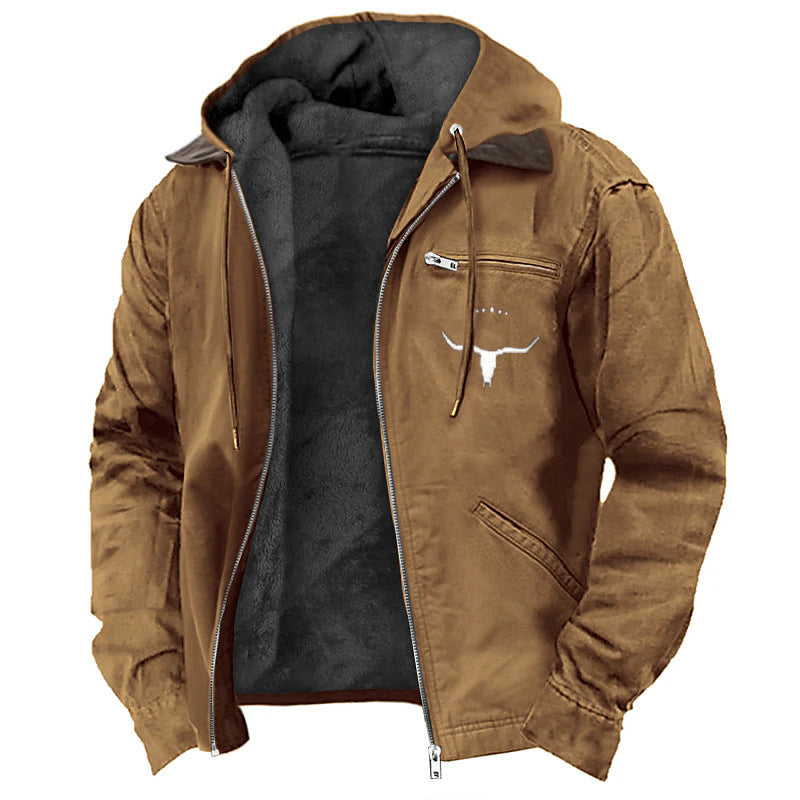 Herren Gefütterte Kapuzen-Lederjacke mit Teddyfutter und Brustreißverschlusstasche Nord Taschen