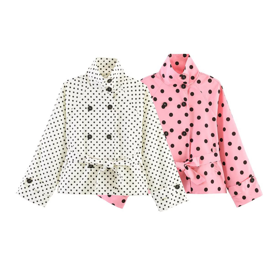 Damen Kurz geschnittener Regenmantel mit Polka-Dot-Muster und Bindegürtel Nord Taschen