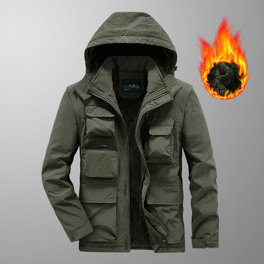 Herren Wärmender Multifunktions-Parka mit Teddyfleece-Innenfutter, Kapuze und Utility-Taschen Nord Taschen