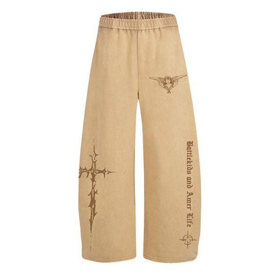 Damen Weite Lounge-Hose im Palazzo-Stil mit Elastikbund und Gothic-Print Nord Taschen