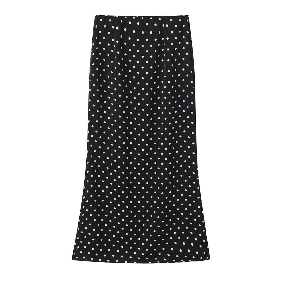 Damen Zweiteiliges tailliertes Blazer- und Midaxi-Rock-Set mit Rosenapplikation am Gürtel und Polka-Dot‑Rock Nord Taschen