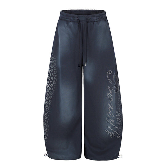 Damen Weite Palazzo-Sweathose mit Komfortbund, Kordelzug und Leo-Seitenprint Nord Taschen