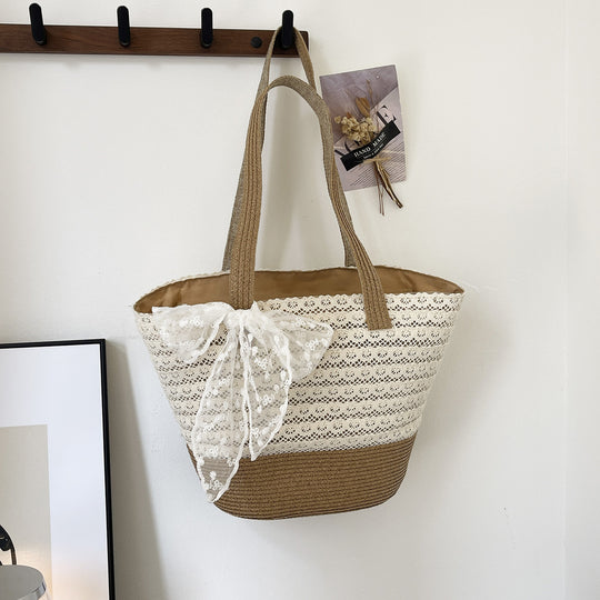 Damen elegante Basttasche mit verspieltem Schleifendesign Nord Taschen