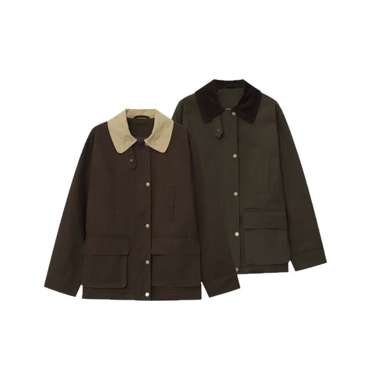 Damen Fieldjacke im Parka‑Stil mit Cordkragen, Druckknopfverschluß und aufgesetzten Fronttaschen Nord Taschen