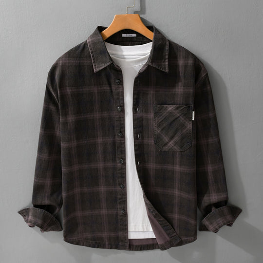 Herren Karo-Relaxed-Overshirt aus gebürstetem Baumwollmix mit Brusttasche und durchgehender Knopfleiste Nord Taschen