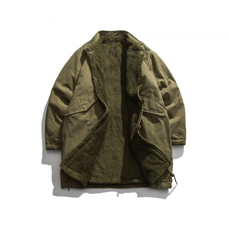 Herren Isolierende Parkajacke im Oversize‑Cut mit Sherpa‑Futter und Tunnelzugsaum Nord Taschen