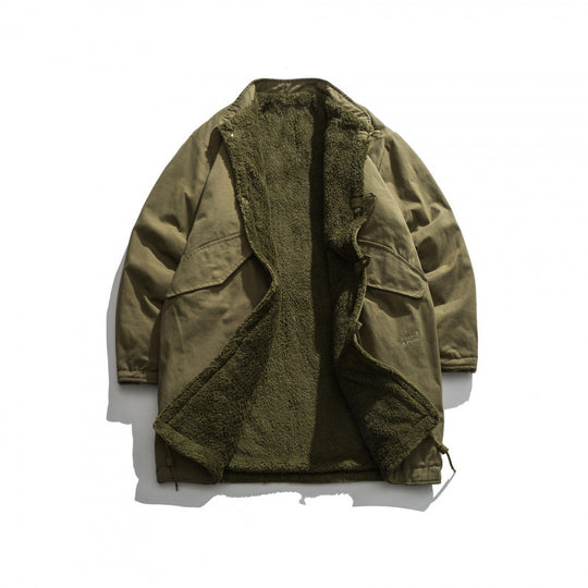 Herren Isolierende Parkajacke im Oversize‑Cut mit Sherpa‑Futter und Tunnelzugsaum Nord Taschen