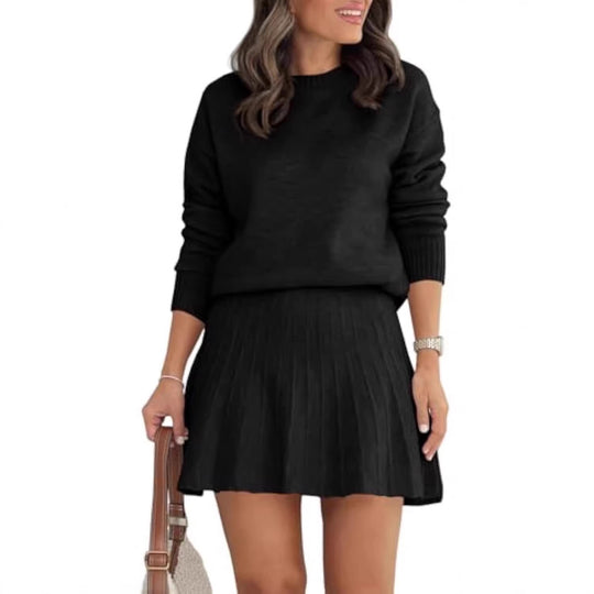 Damen Modisches Strickpullover und Rock-Set Nord Taschen