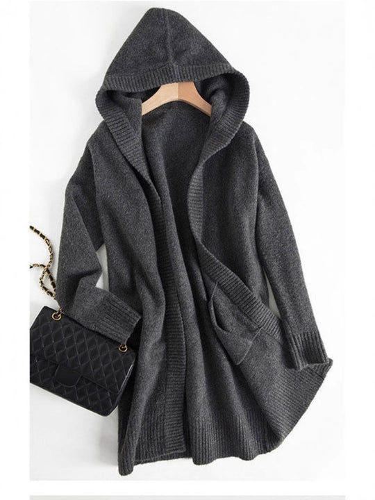 Damen Oversize Kapuzencardigan im Kaschmir‑Look mit offenem Fall und breiter Rippe Nord Taschen