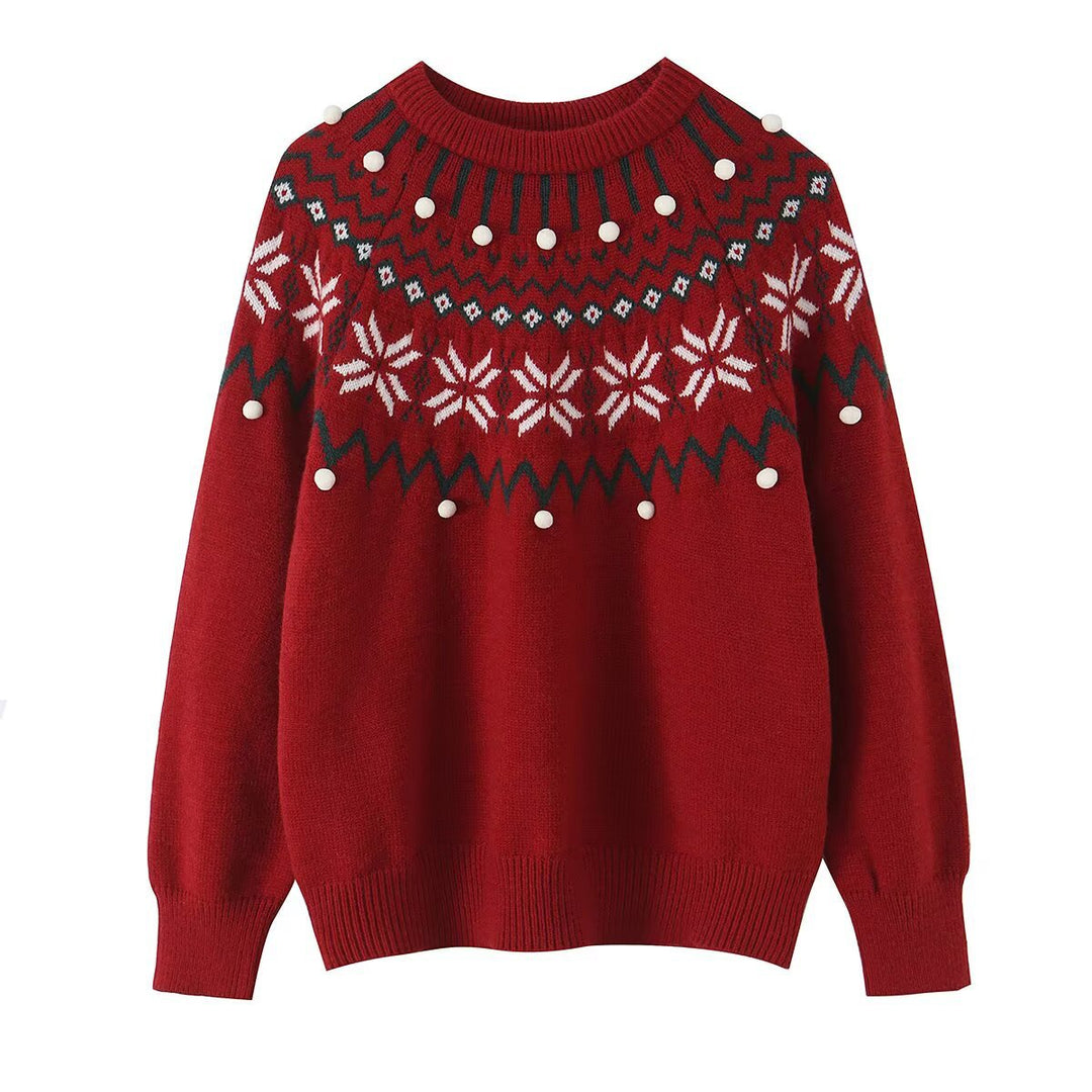 Damen Strickpullover mit Norwegerbordüre und aufgesetzten Zierpompons Nord Taschen