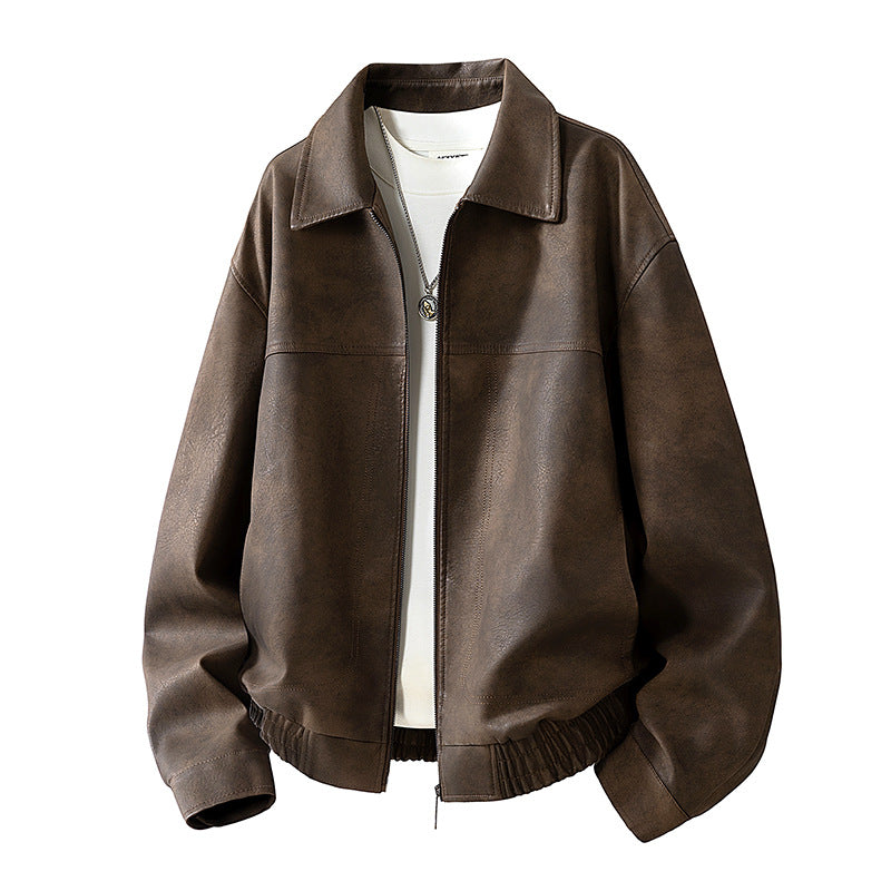 Herren Oversize Utility-Bomberjacke aus Kunstleder mit geripptem Saum und Hemdkragen Nord Taschen