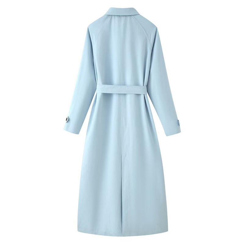 Damen langer taillierter Trenchcoat mit Bindegürtel und Hemdkragen Nord Taschen