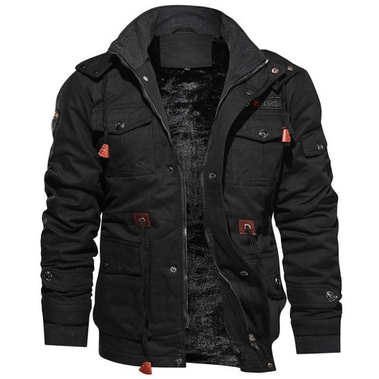 Herren winddichte Multifunktions‑Fieldjacke aus Canvas mit wärmender Teddyplüsch‑Innenlage und verstellbarem Kordzug Nord Taschen