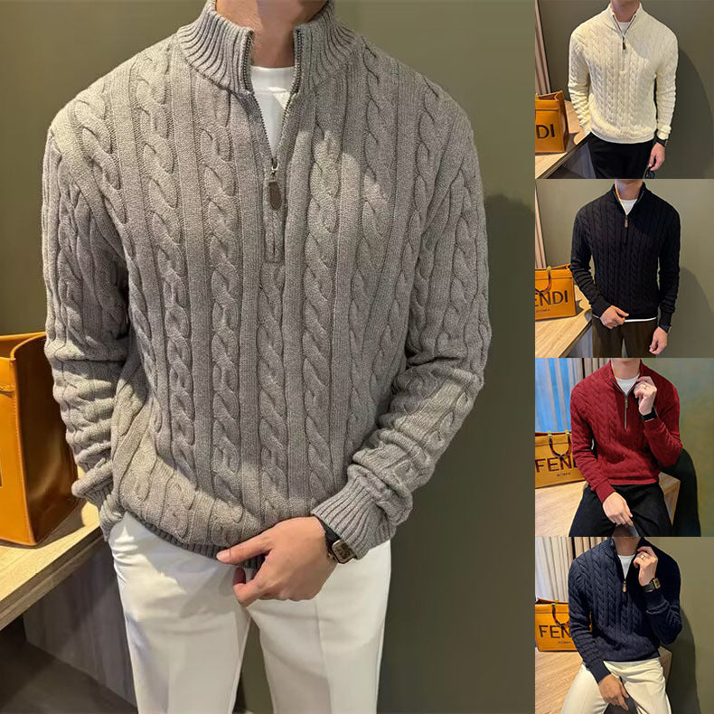 Herren Grobstrickpullover mit hohem Kragen und Reißverschluss Nord Taschen