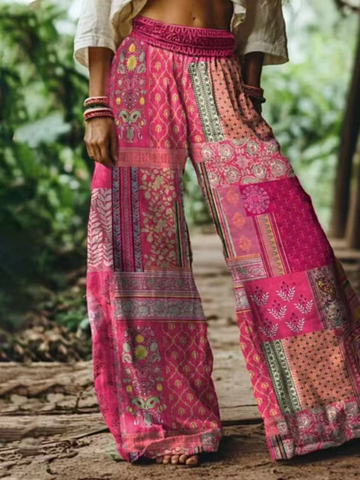 Damen Weite Sommerhose mit buntem Blumen- und Schmetterlingsprint