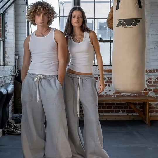 Damen Weite High‑Waist Baggy‑Jogginghose mit Tunnelzug, elastischem Bund und aufgesetzten Taschen Nord Taschen