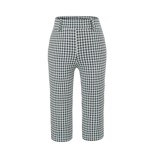 Damen Hochtaillierte Slim-Fit Hose mit Vichy-Karo und elastischem Bund Nord Taschen