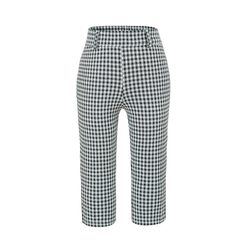 Damen Hochtaillierte Slim-Fit Hose mit Vichy-Karo und elastischem Bund Nord Taschen