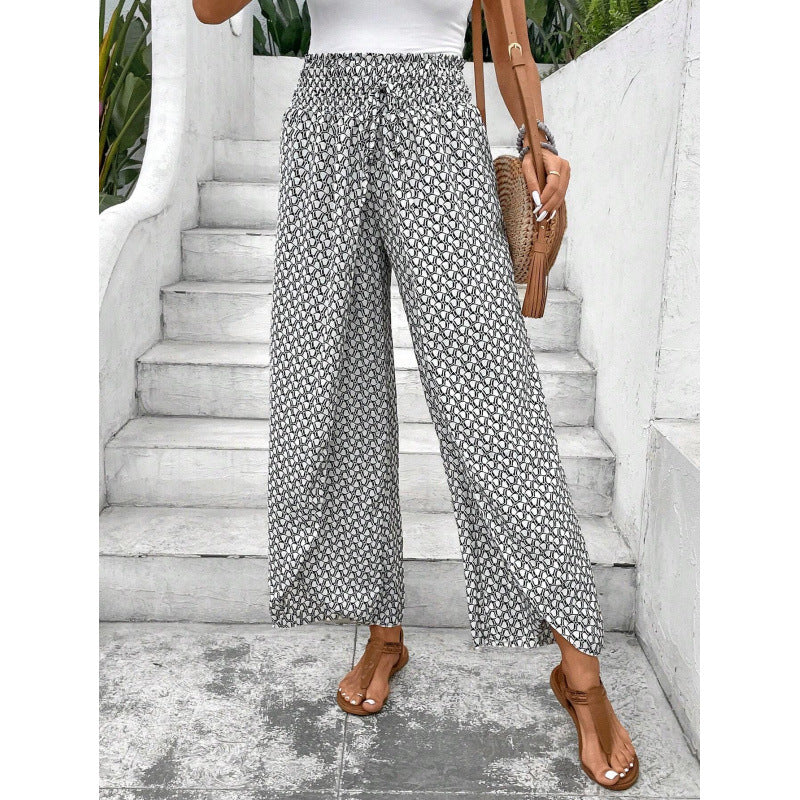 Damen weite Palazzo-Hose mit elastischem Bund und angesagtem Muster