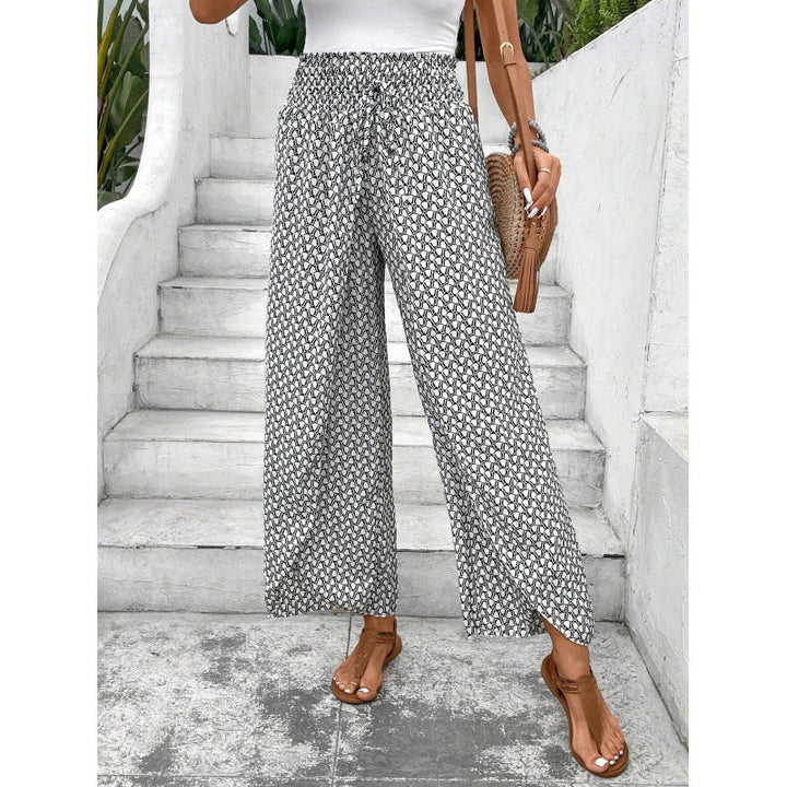 Damen weite Palazzo-Hose mit elastischem Bund und angesagtem Muster
