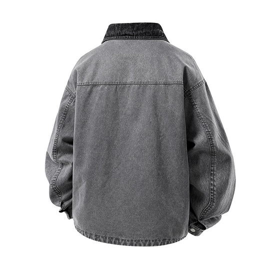 Herren Oversized Denim‑Überhemdjacke mit Druckknopffront, Brusttaschen & Reißverschluss-Detail Nord Taschen