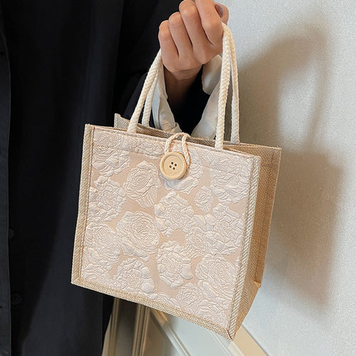 Damen Jute-Umhängetasche mit floralem Design und praktischem Buttonverschluss Nord Taschen
