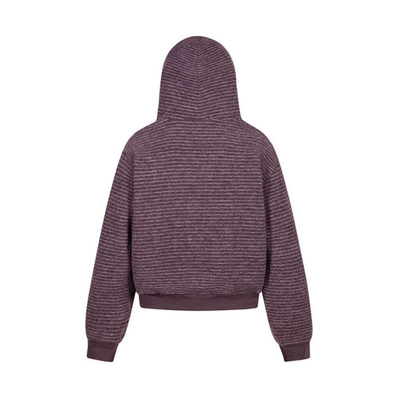 Damen Kurz geschnittene Kapuzen‑Zipjacke mit horizontalem Streifenrelief und elastischem Bund Nord Taschen
