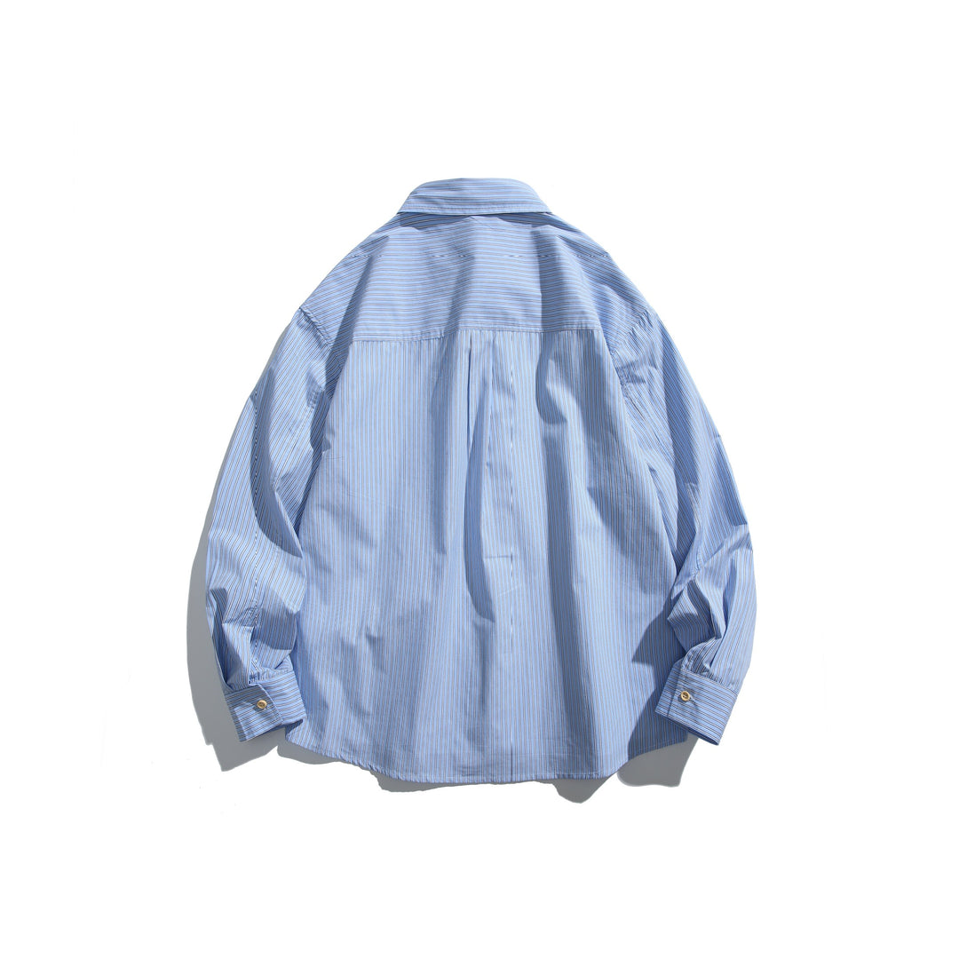 Unisex Oversize Streifen‑Hemdjacke mit Brusttasche und Boxy‑Schnitt Nord Taschen