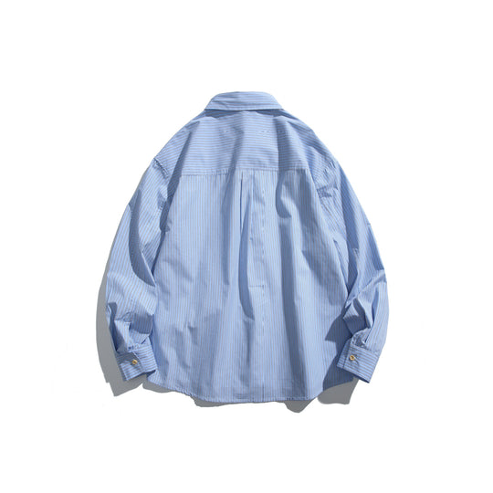 Unisex Oversize Streifen‑Hemdjacke mit Brusttasche und Boxy‑Schnitt Nord Taschen