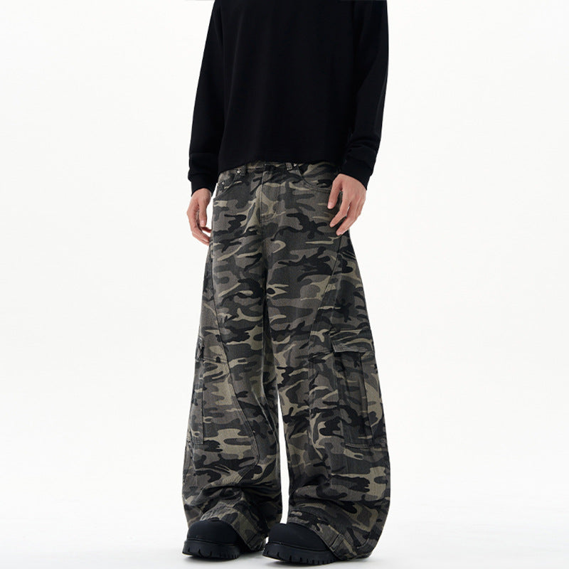 Herren Extraweite Camouflage-Cargohose im Baggy‑Cut mit tiefem Schritt Nord Taschen