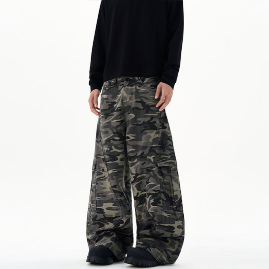 Herren Extraweite Camouflage-Cargohose im Baggy‑Cut mit tiefem Schritt Nord Taschen