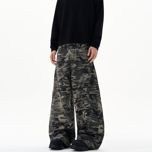 Herren Extraweite Camouflage-Cargohose im Baggy‑Cut mit tiefem Schritt Nord Taschen